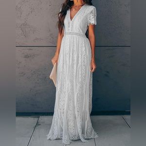 Ecosunny Women's Deep V Neck Short Sleeve Floral Lace Maxi Dress Party Gown